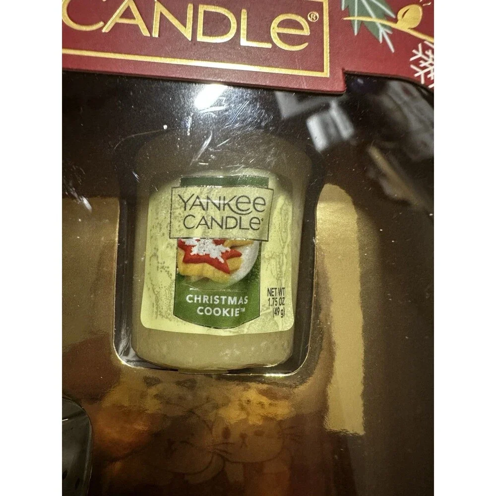 Yankee Candle Holiday Sampler Glass Votive Holder  Balsam, Cookies, Cinnamon NIB
